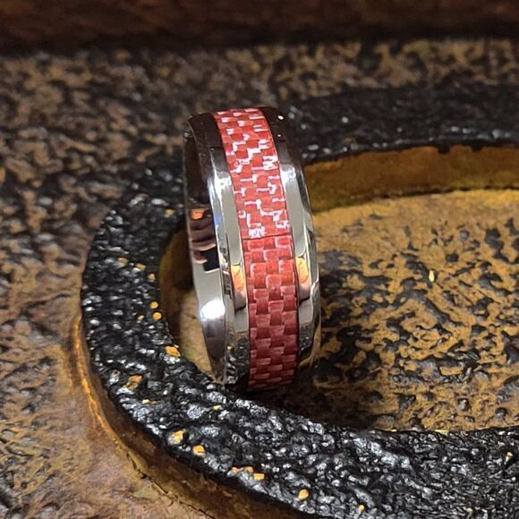 Women's Pink carbon Fiber Ring Band  - Carbon Fiber Ring - Picture 7 of 11